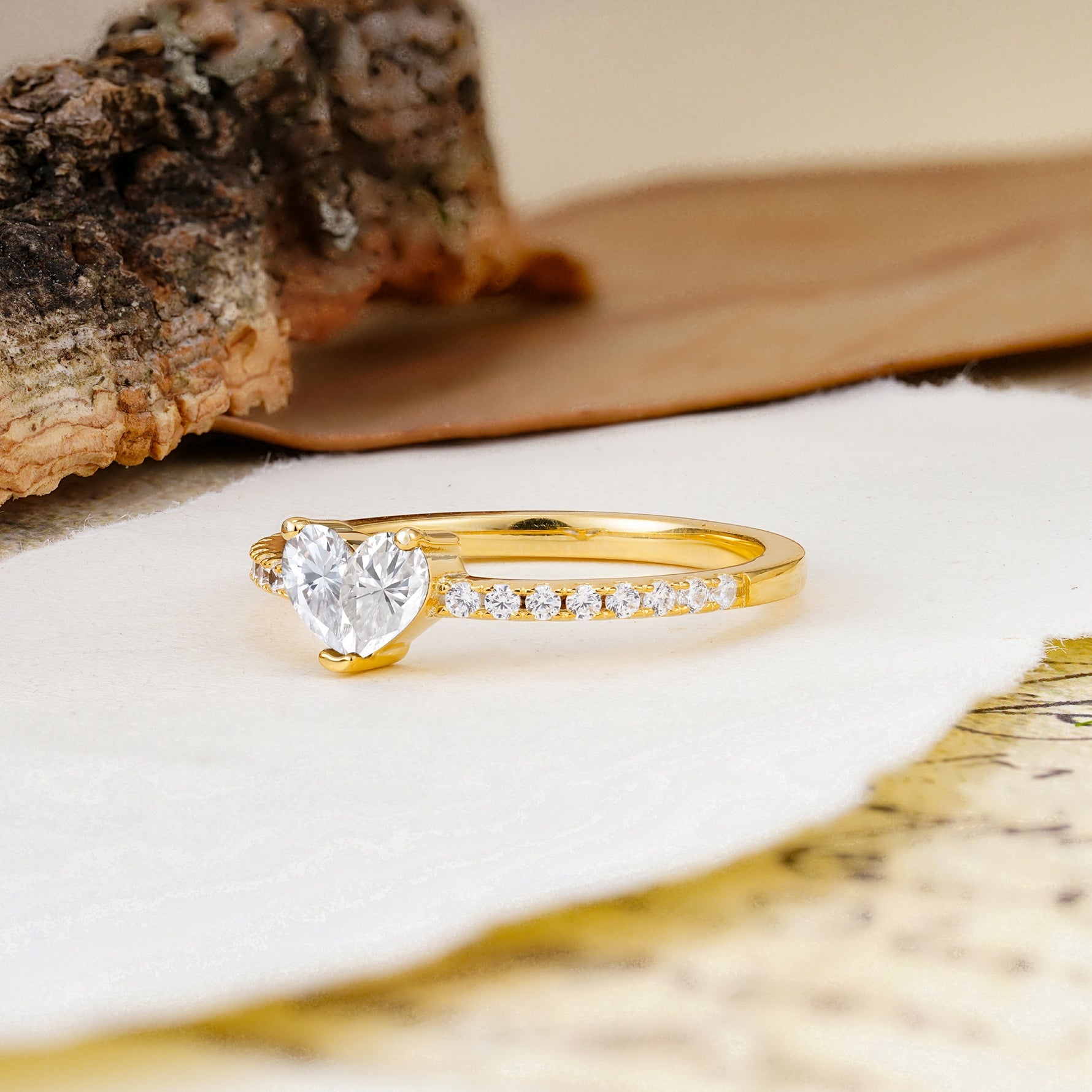 Unique Classic 3-Prong Heart Cut Moissanite Engagement Ring - Additional view