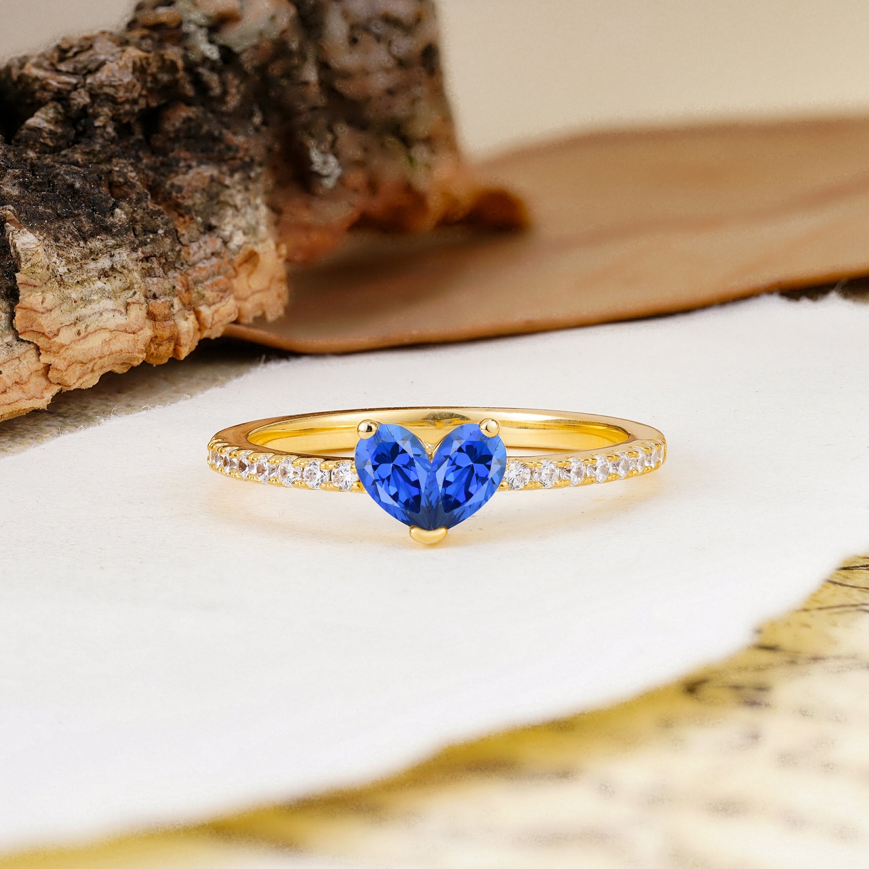Unique Classic 3-Prong Heart Cut Sapphire Engagement Ring - Additional view