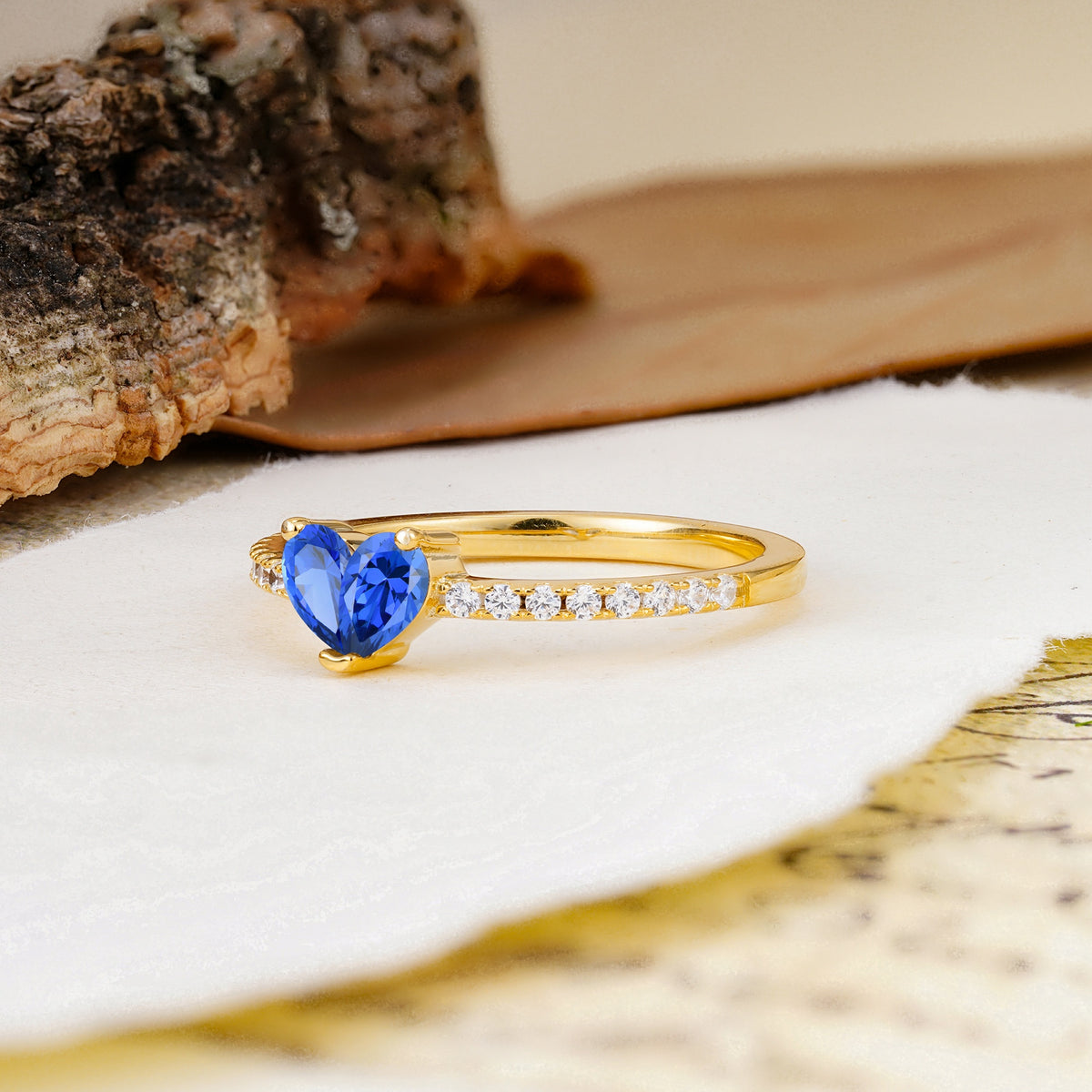 Unique Classic 3-Prong Heart Cut Sapphire Engagement Ring - Additional view