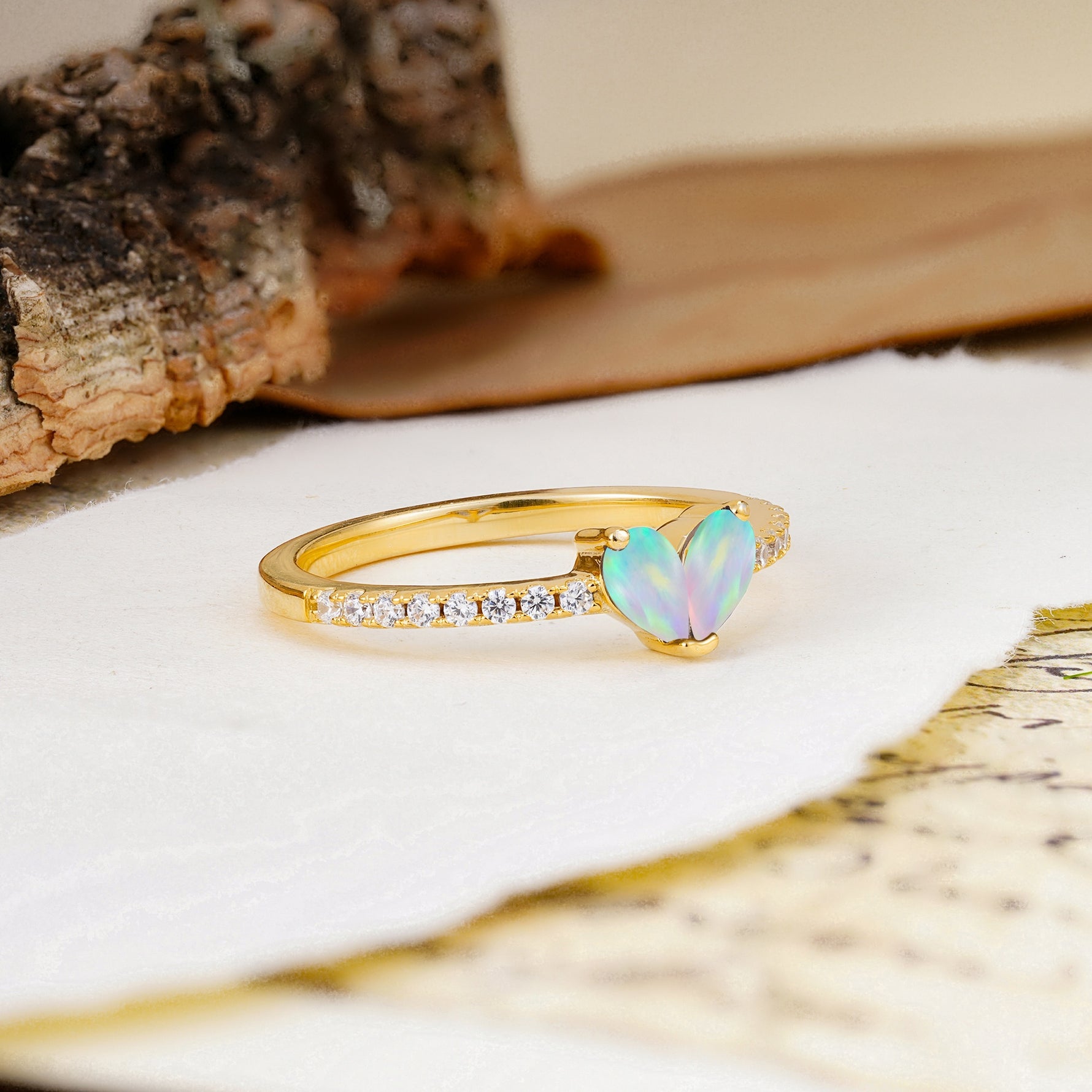Unique Classic 3-Prong Heart Cut Fire Opal Engagement Ring - Additional view