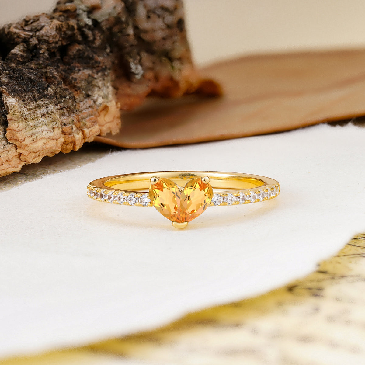 Unique Classic 3-Prong Heart Cut Citrine Engagement Ring - Additional view