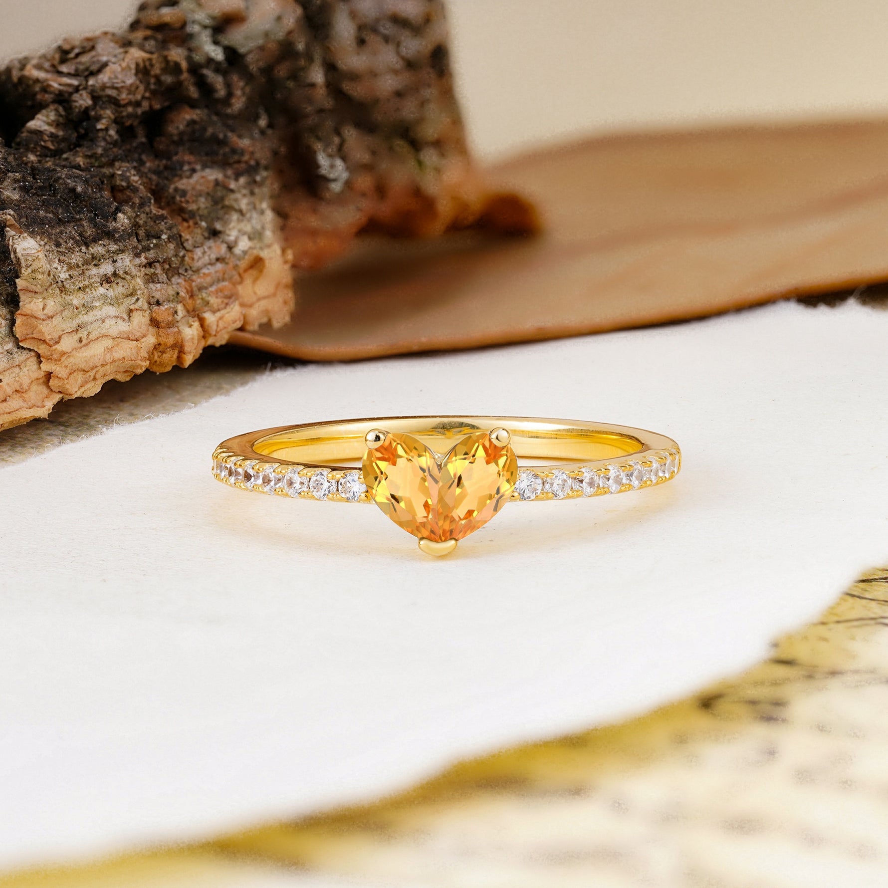 Unique Classic 3-Prong Heart Cut Citrine Engagement Ring - Additional view