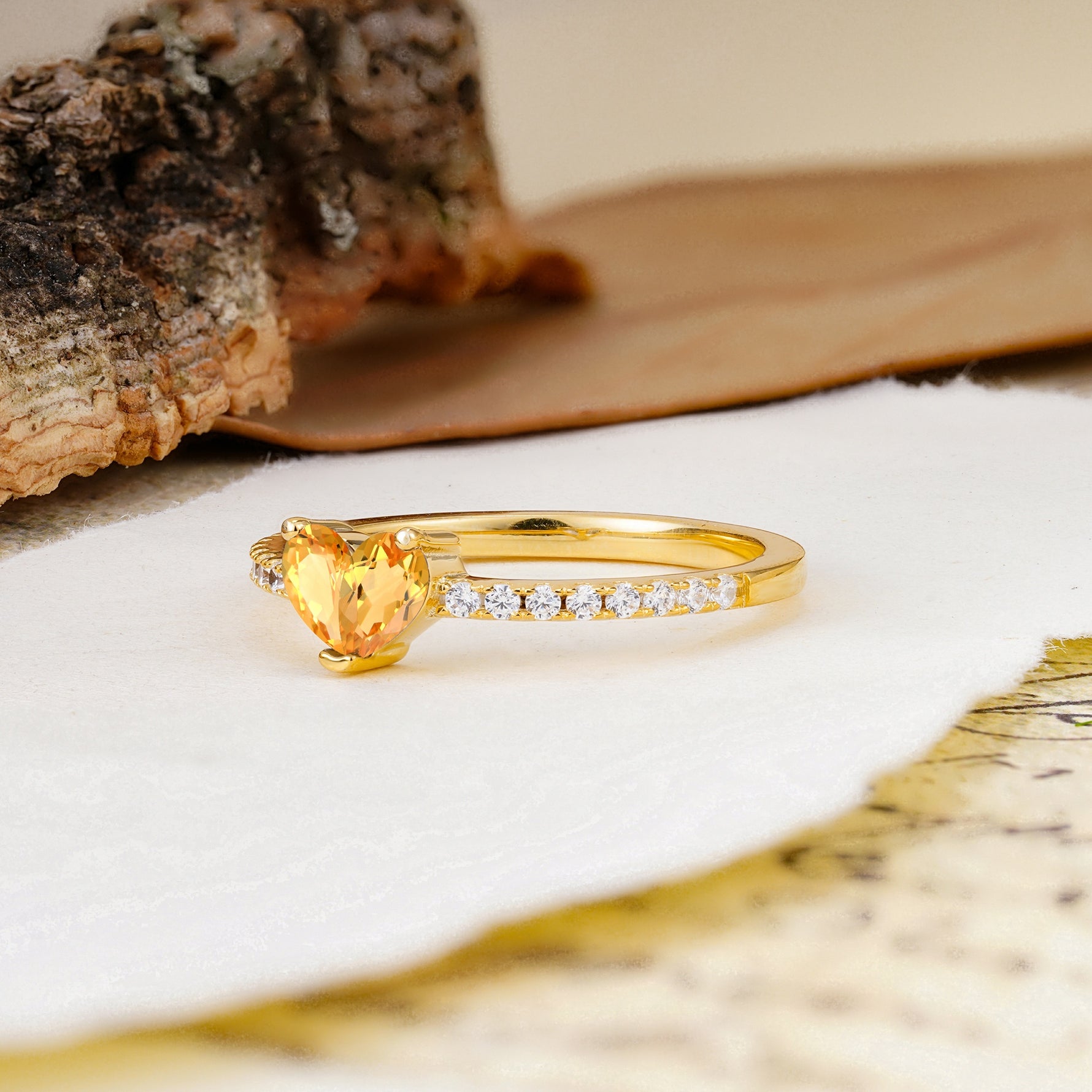 Unique Classic 3-Prong Heart Cut Citrine Engagement Ring - Additional view