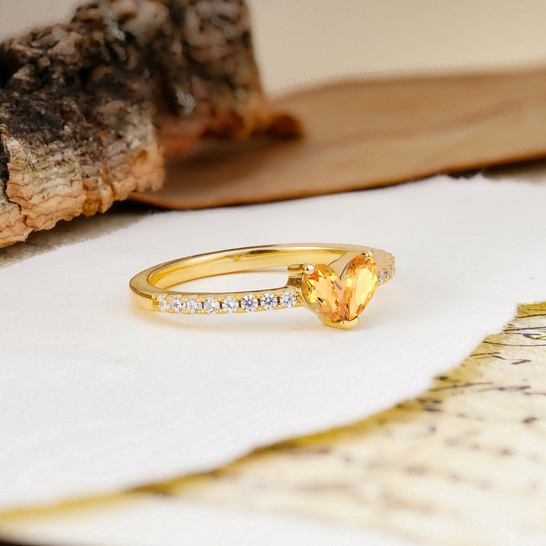 Unique Classic 3-Prong Heart Cut Citrine Engagement Ring - Additional view