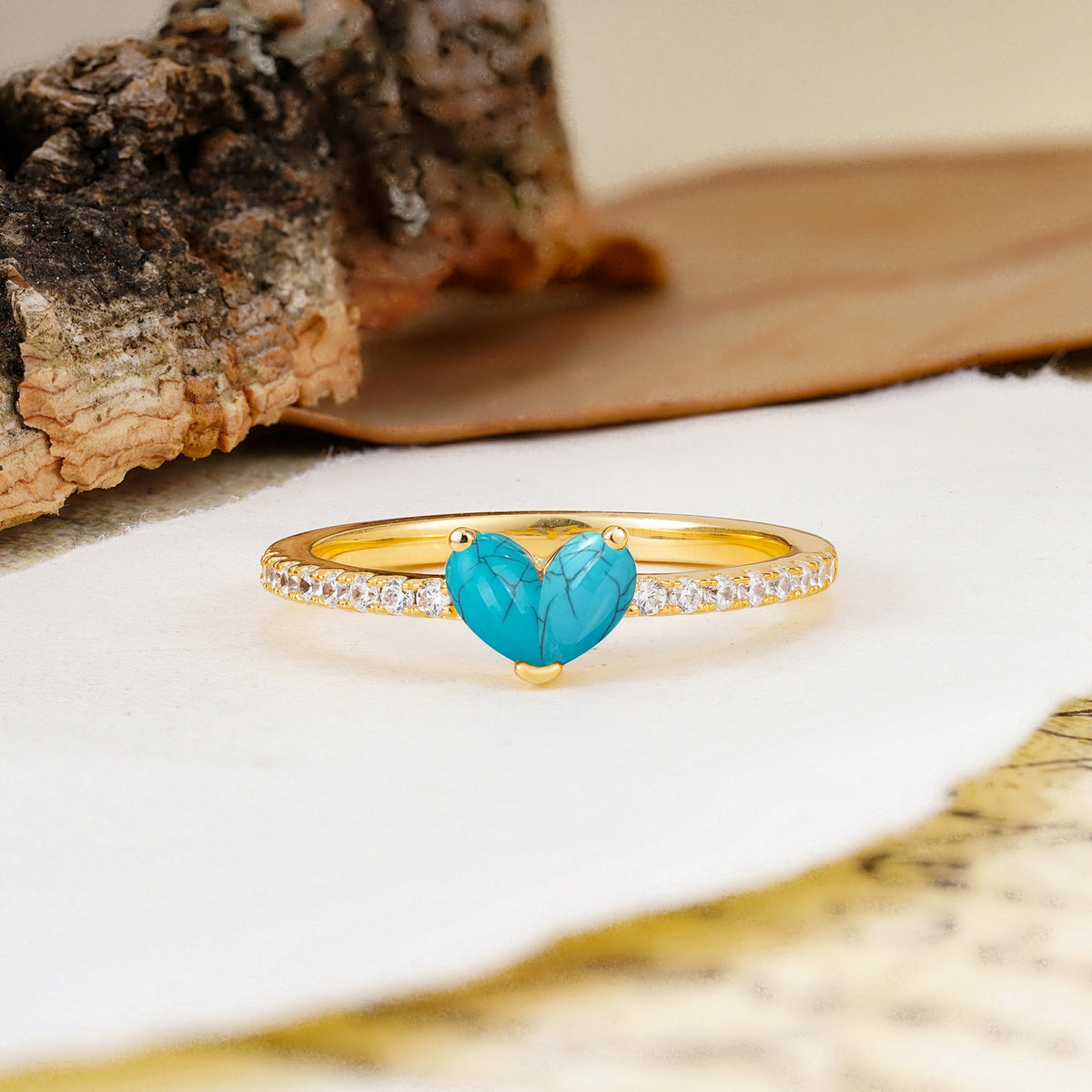 Unique Classic 3-Prong Heart Cut Turquoise Engagement Ring - Additional view