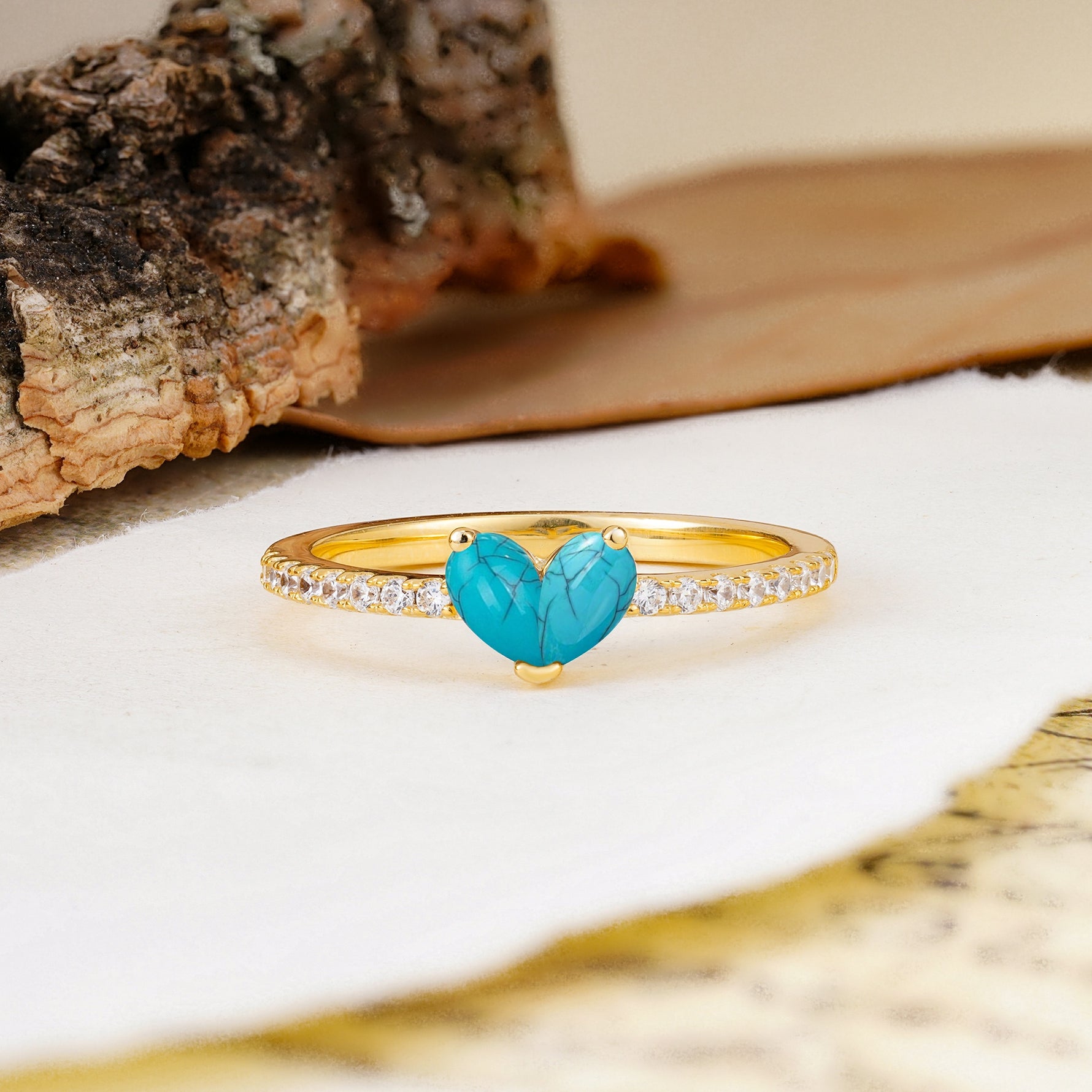 Unique Classic 3-Prong Heart Cut Turquoise Engagement Ring - Additional view