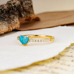 Unique Classic 3-Prong Heart Cut Turquoise Engagement Ring - Additional view