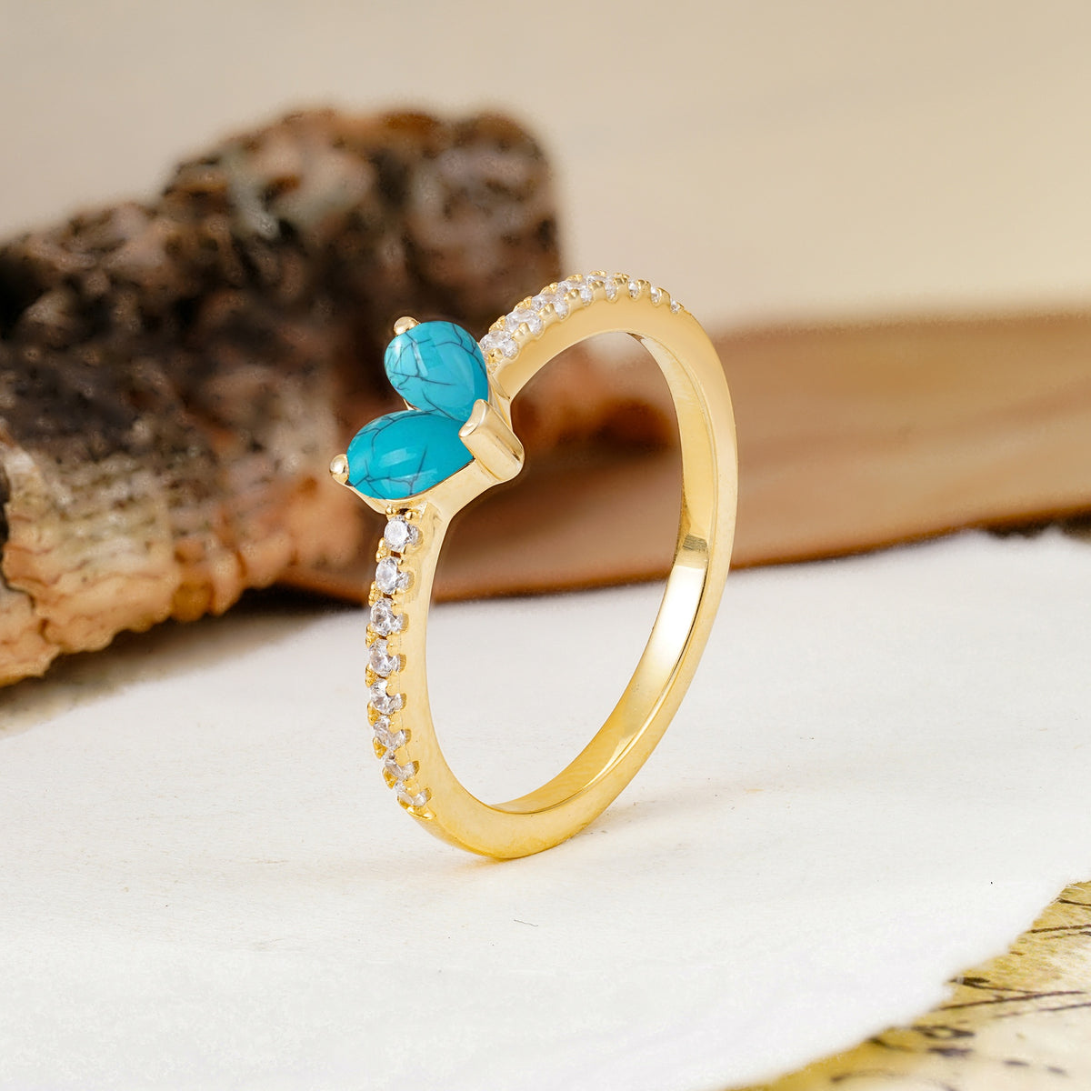 Unique Classic 3-Prong Heart Cut Turquoise Engagement Ring - Additional view