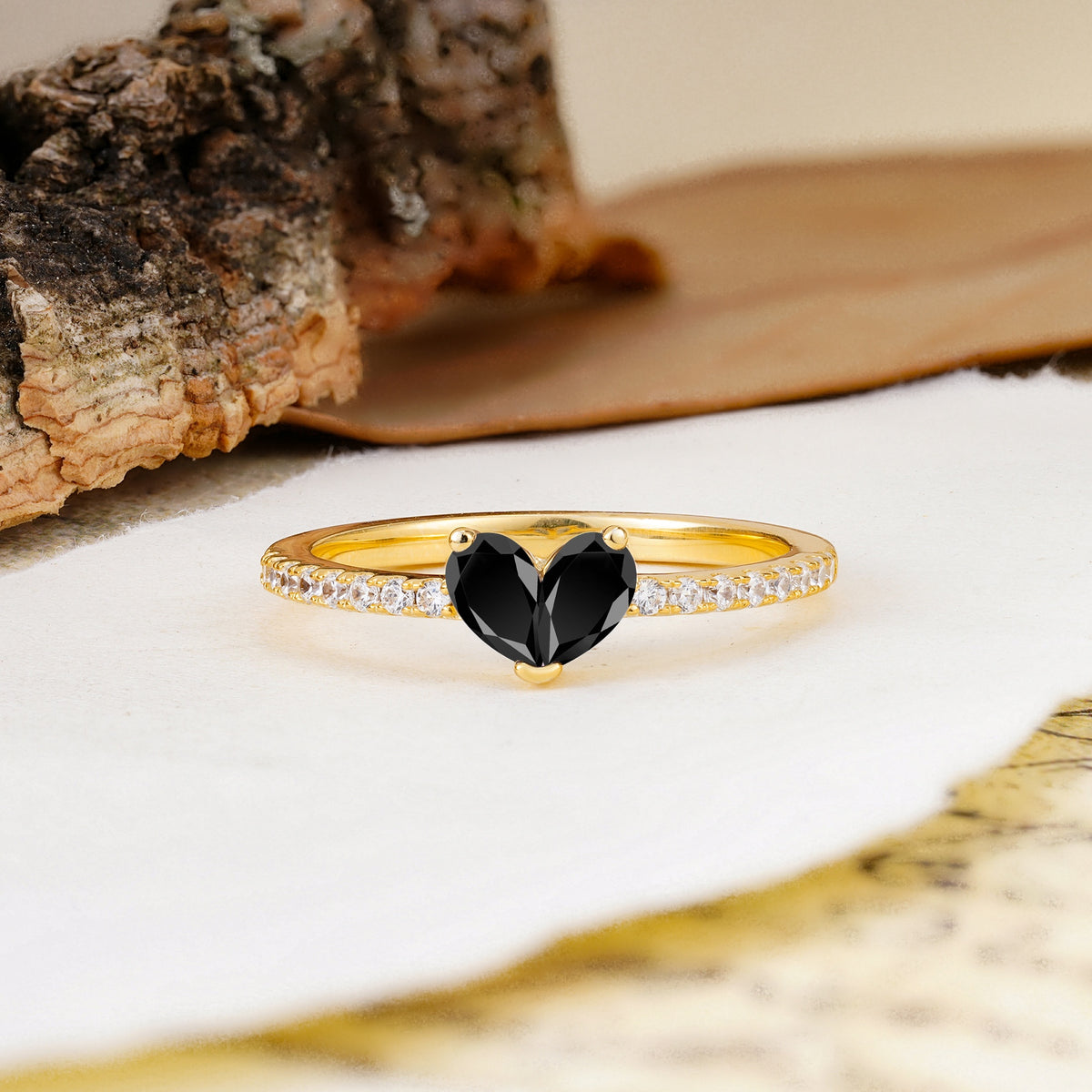 Unique Classic 3-Prong Heart Cut Black Onyx Engagement Ring - Additional view