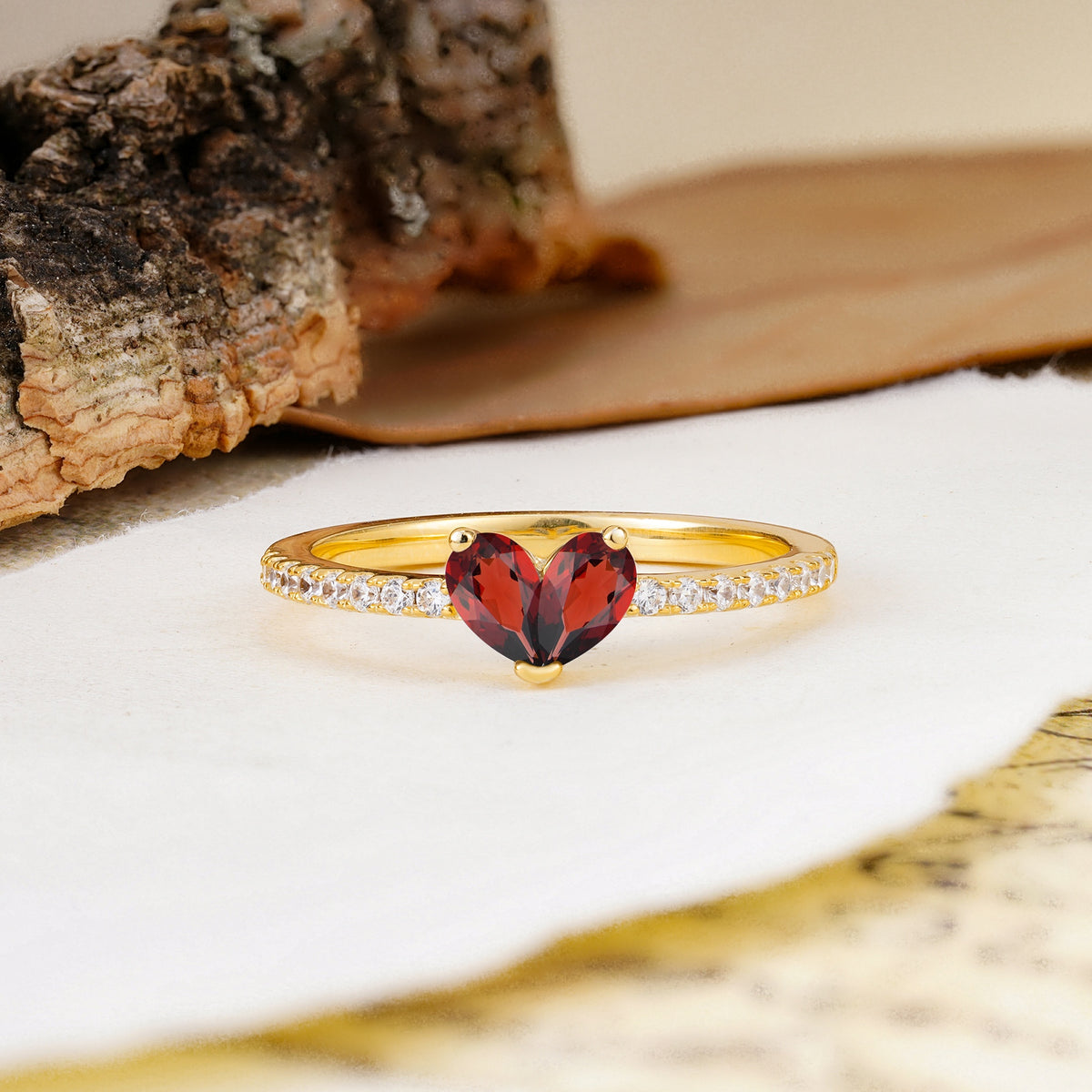 Unique Classic 3-Prong Heart Cut Garnet Engagement Ring - Additional view