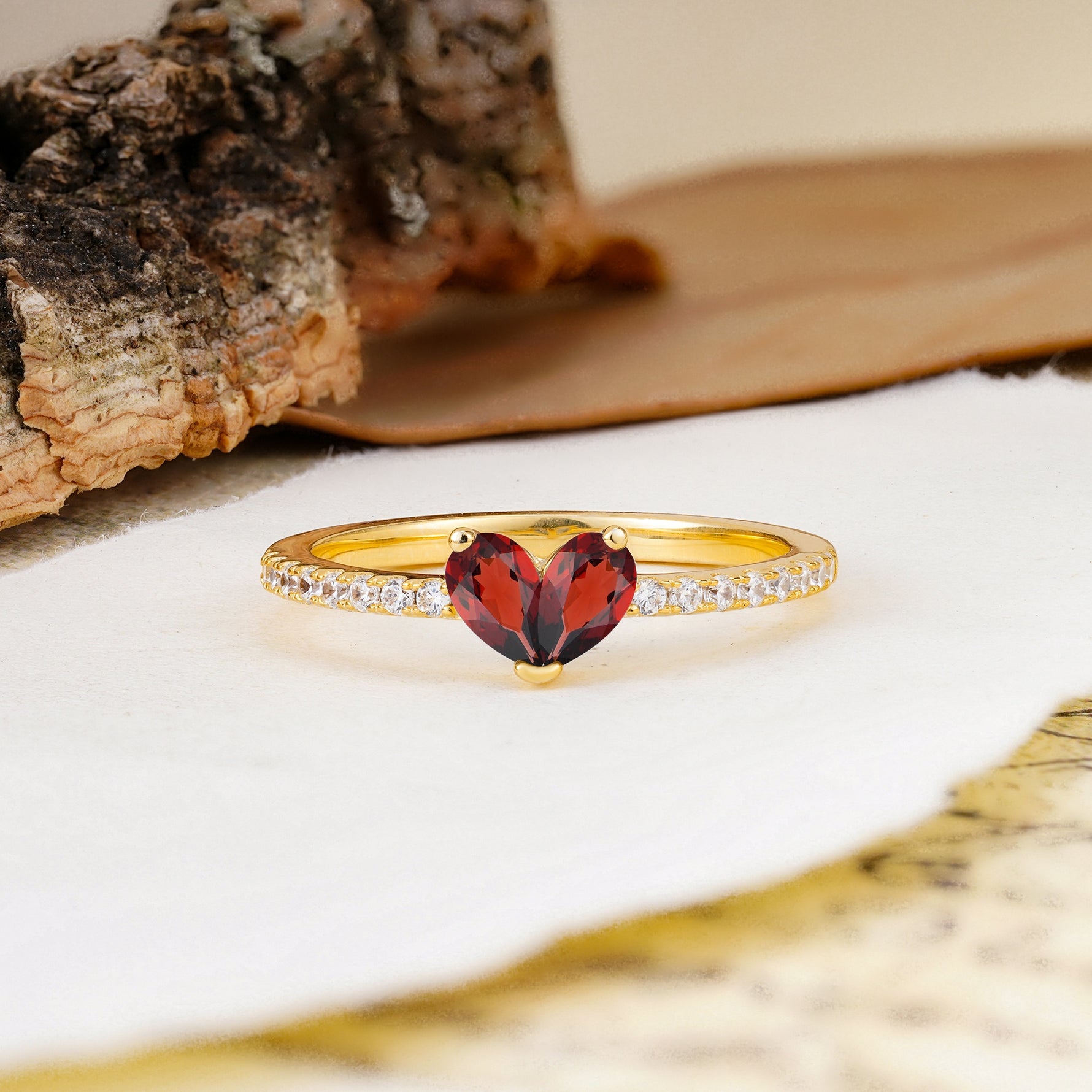 Unique Classic 3-Prong Heart Cut Garnet Engagement Ring - Additional view