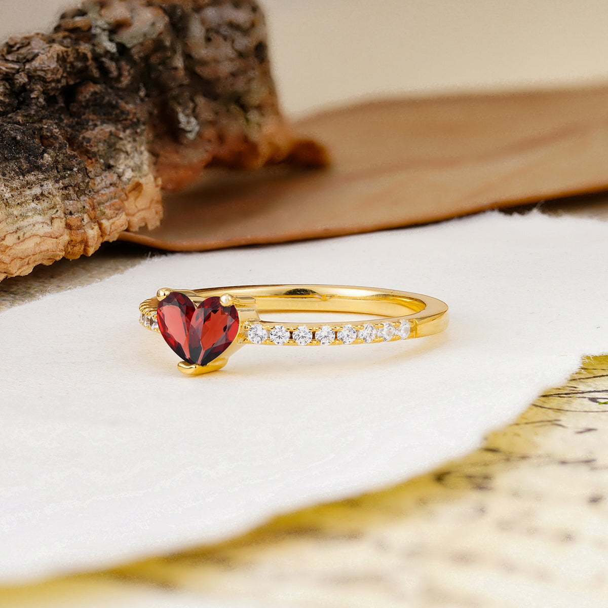 Unique Classic 3-Prong Heart Cut Garnet Engagement Ring - Additional view