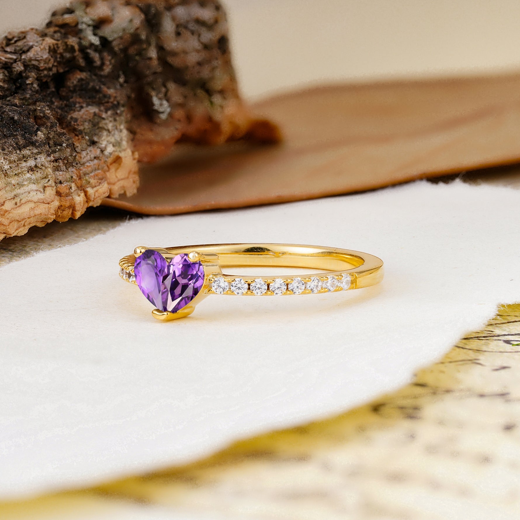 Unique Classic 3-Prong Heart Cut Amethyst Engagement Ring - Additional view