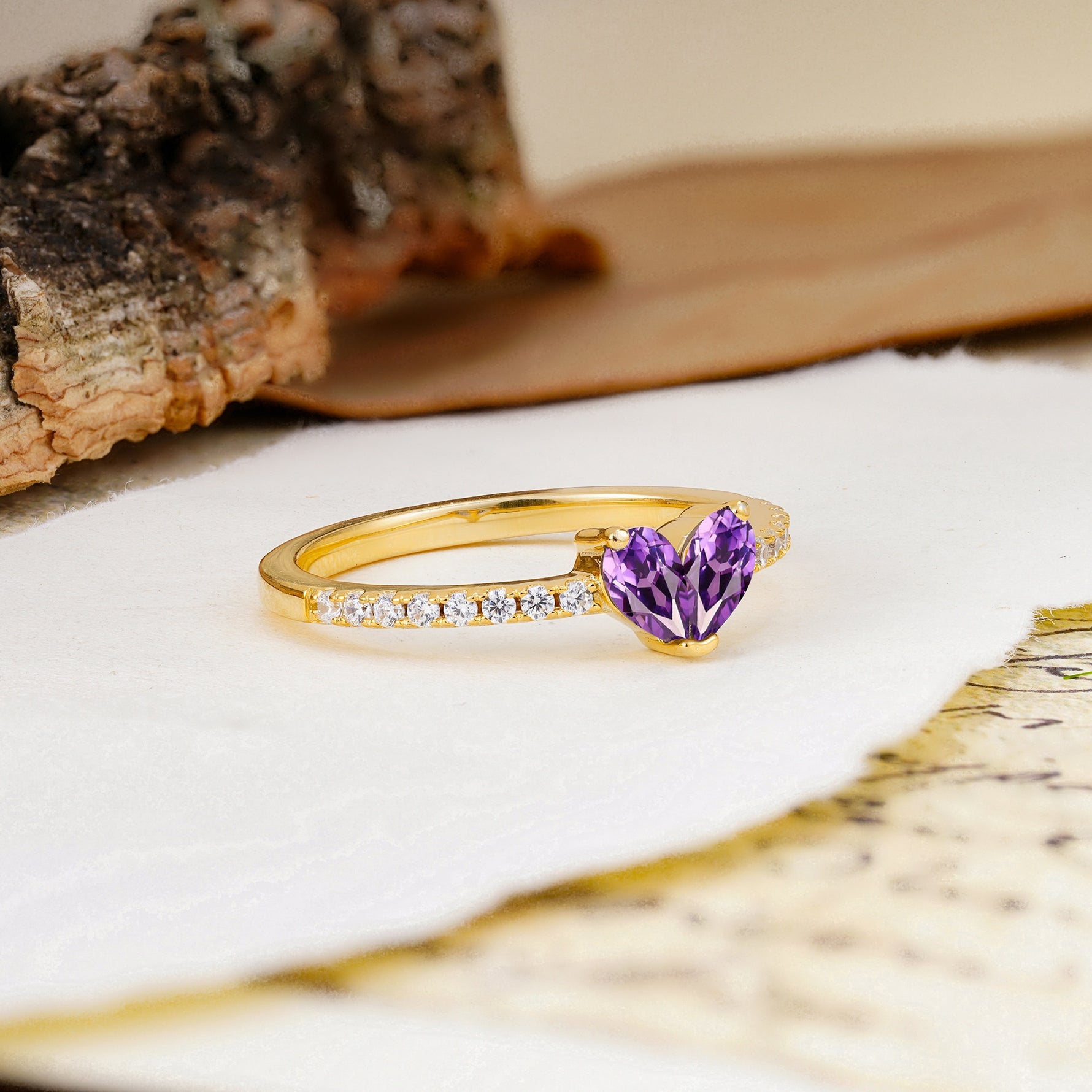 Unique Classic 3-Prong Heart Cut Amethyst Engagement Ring - Additional view