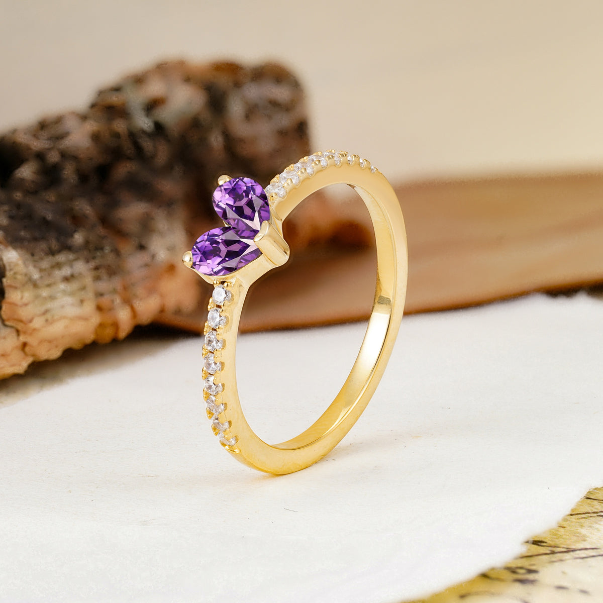 Unique Classic 3-Prong Heart Cut Amethyst Engagement Ring - Additional view
