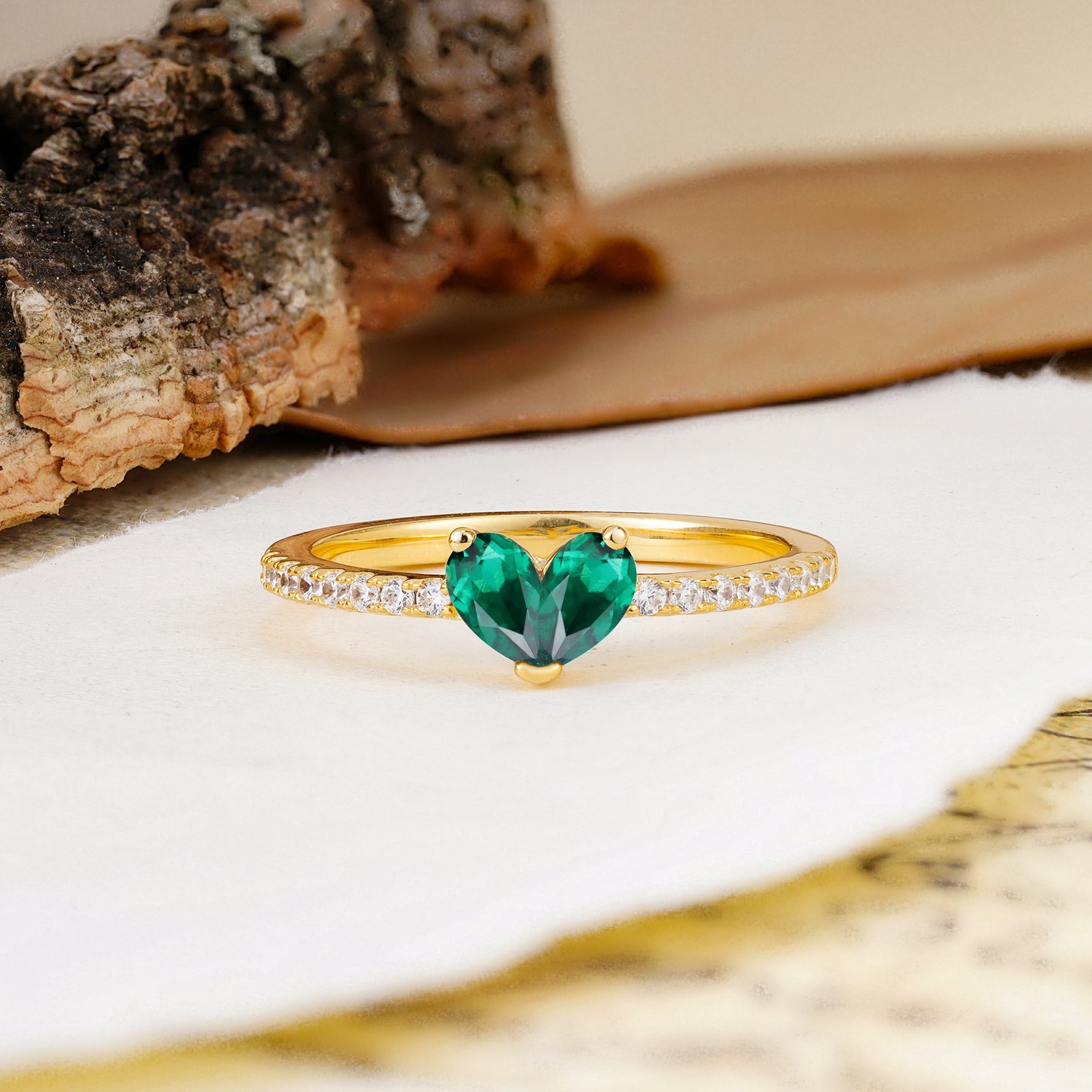 Unique Classic 3-Prong Heart Cut Emerald Engagement Ring - Additional view