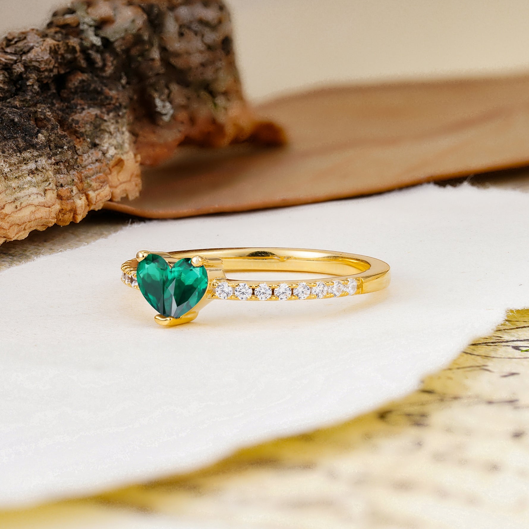 Unique Classic 3-Prong Heart Cut Emerald Engagement Ring - Additional view