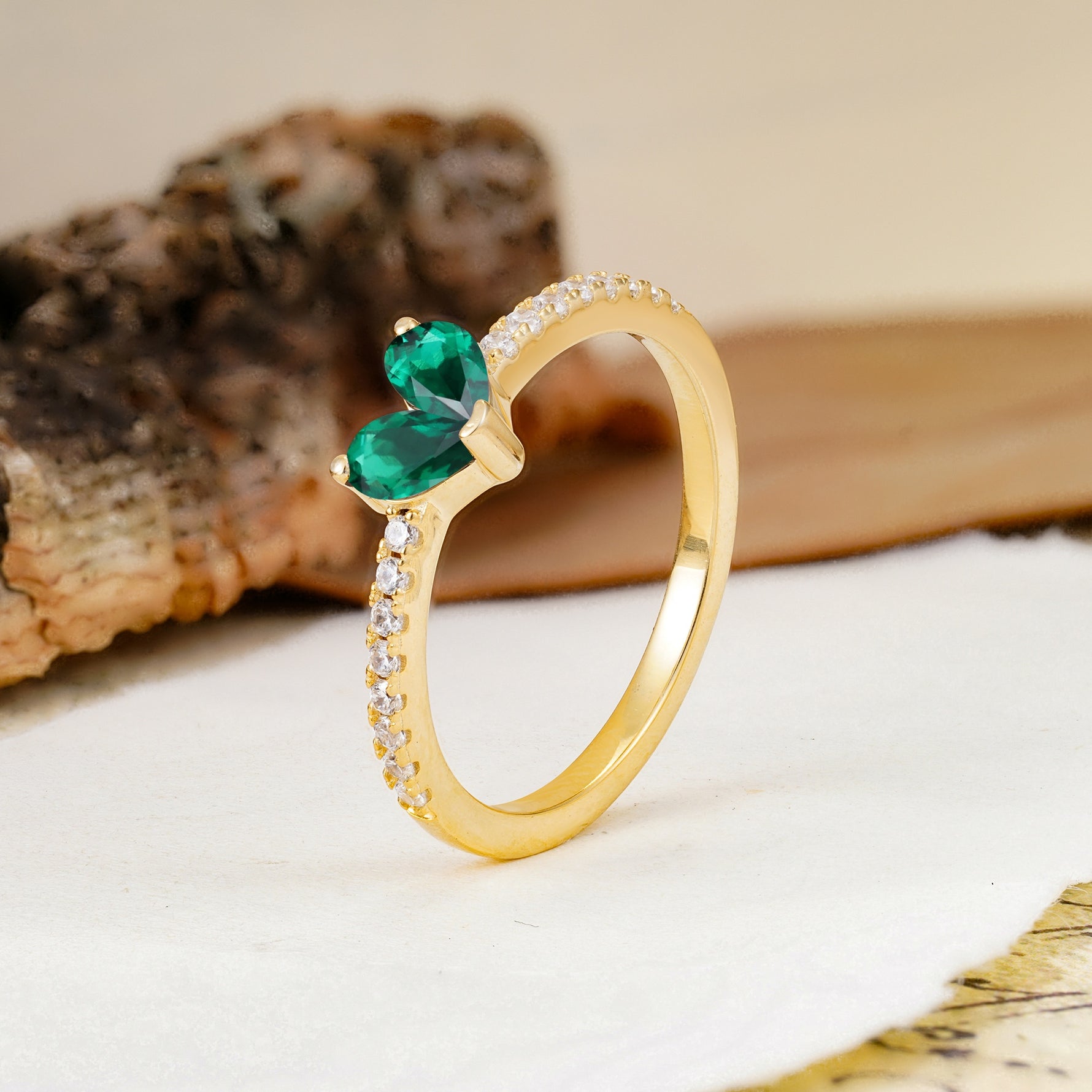 Unique Classic 3-Prong Heart Cut Emerald Engagement Ring - Additional view