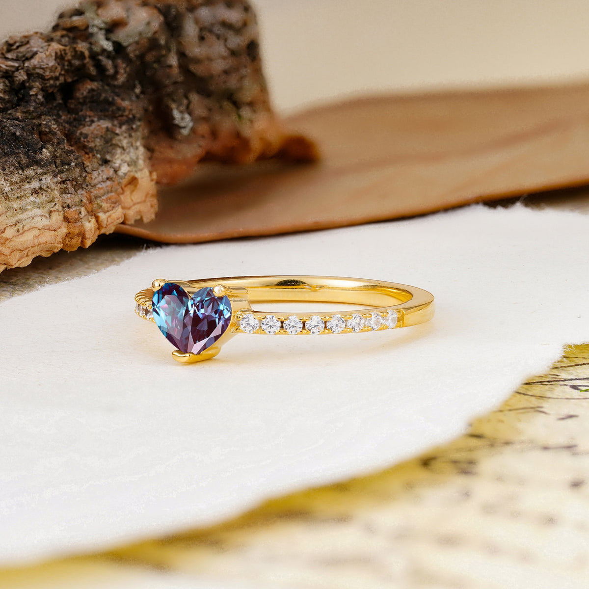Unique Classic 3-Prong Heart Cut Alexandrite Engagement Ring - Additional view