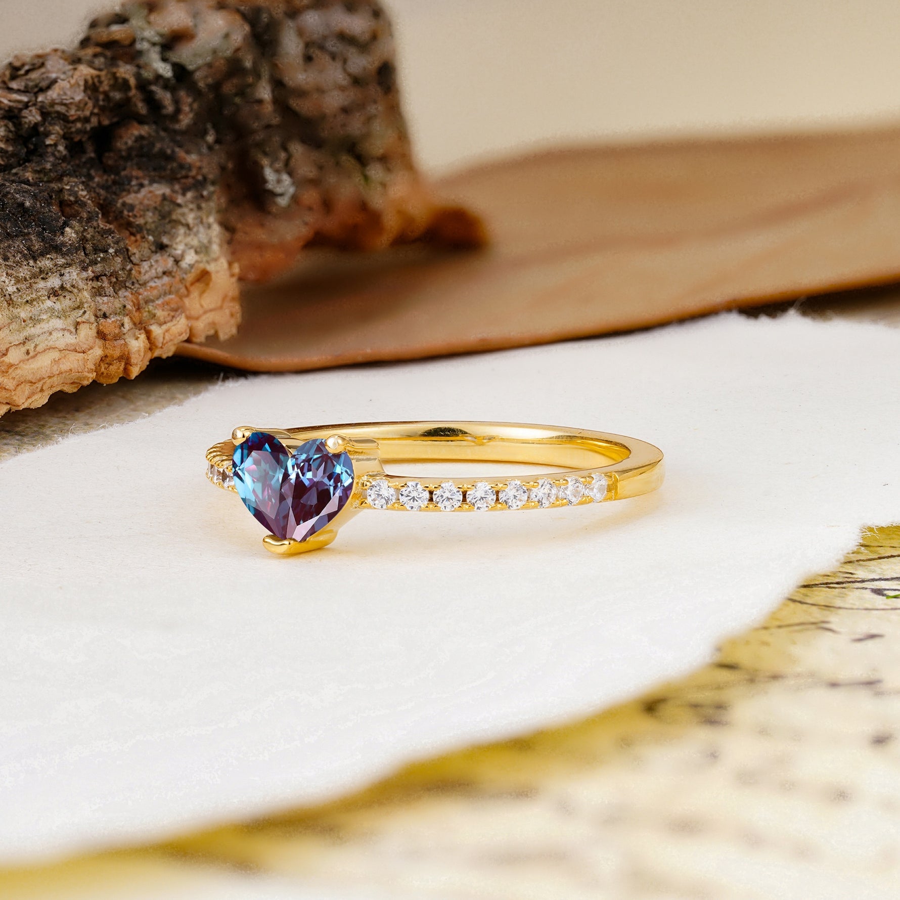 Unique Classic 3-Prong Heart Cut Alexandrite Engagement Ring - Additional view