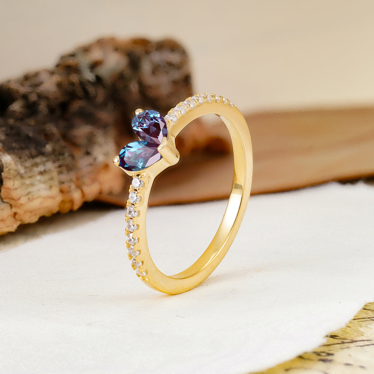 Unique Classic 3-Prong Heart Cut Alexandrite Engagement Ring - Additional view