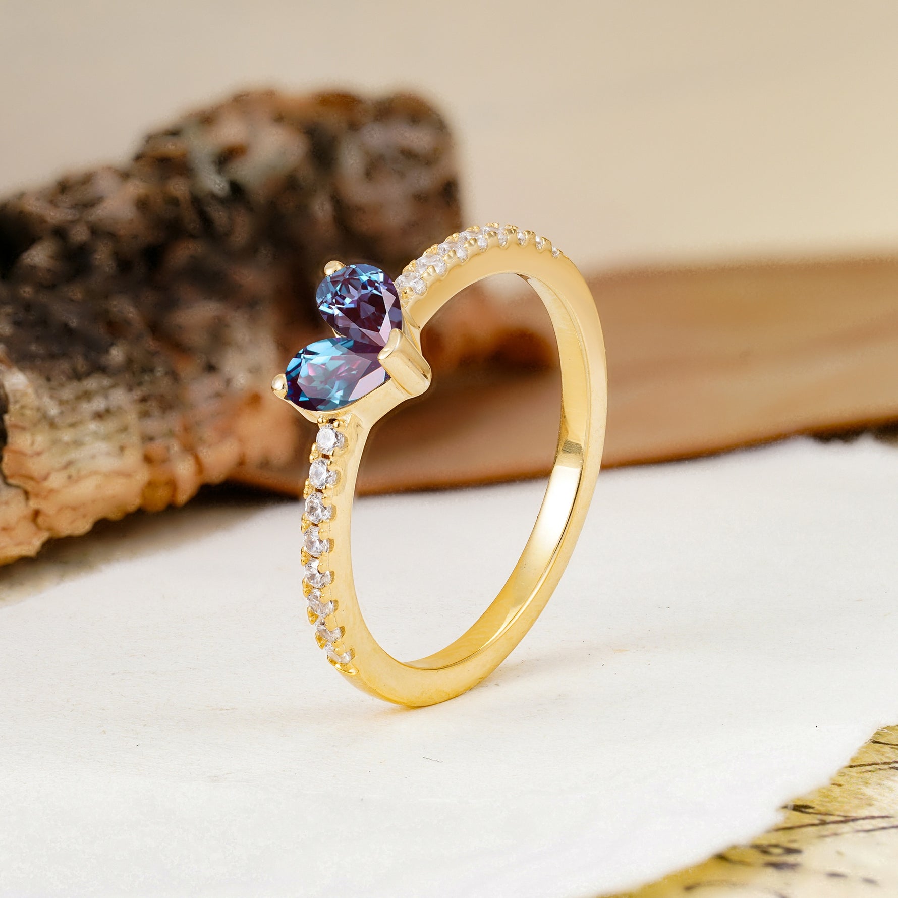 Unique Classic 3-Prong Heart Cut Alexandrite Engagement Ring - Additional view