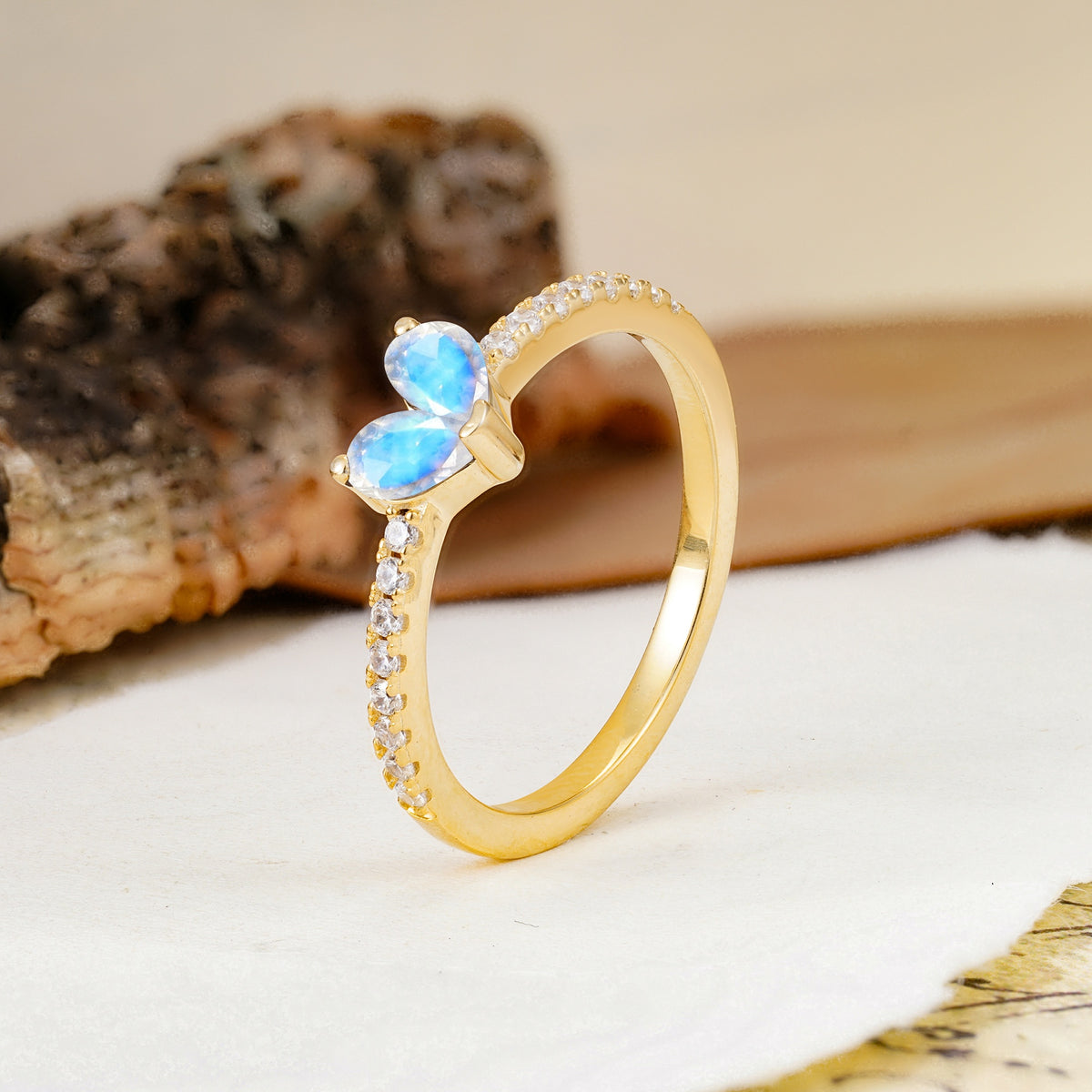 Unique Classic 3-Prong Heart Cut Moonstone Engagement Ring - Additional view