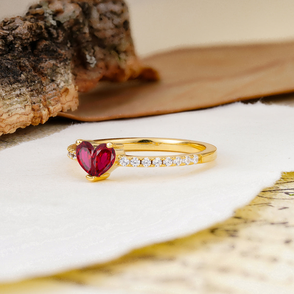 Unique Classic 3-Prong Heart Cut Ruby Engagement Ring - Additional view