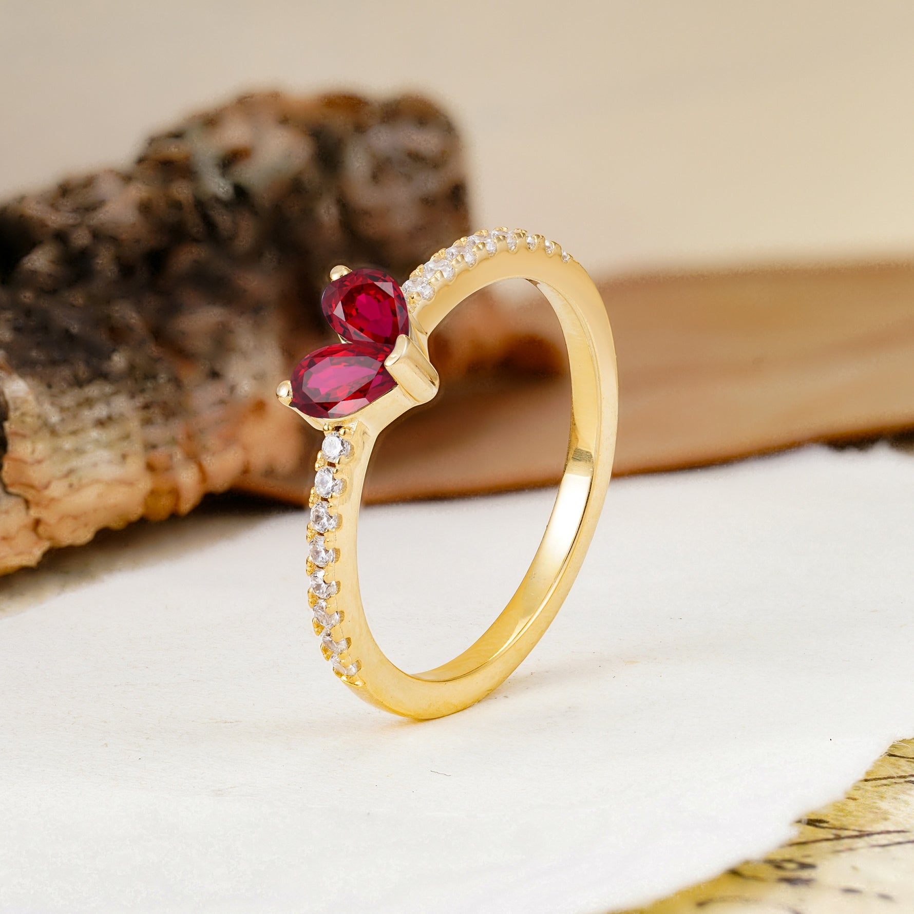 Unique Classic 3-Prong Heart Cut Ruby Engagement Ring - Additional view