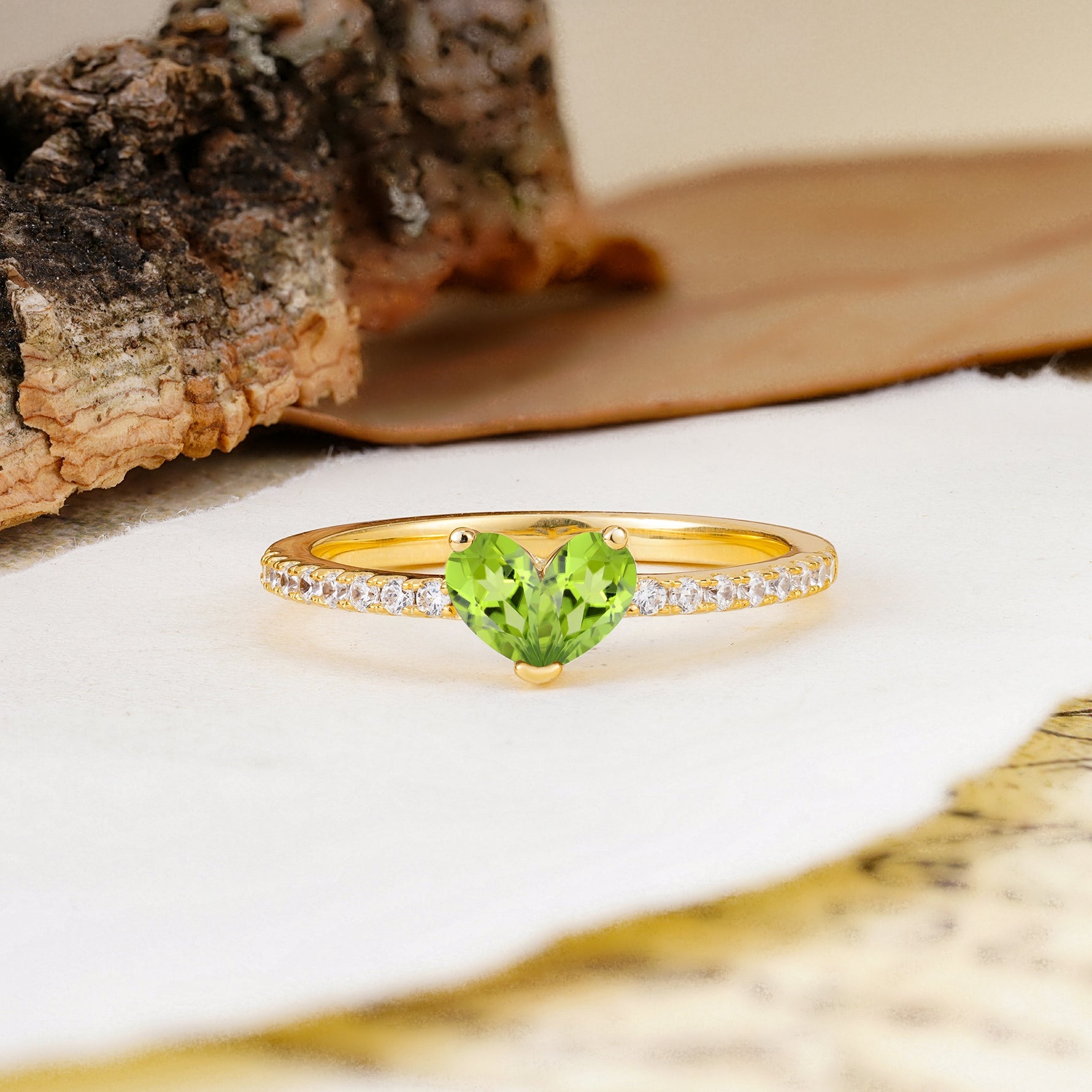 Unique Classic 3-Prong Heart Cut Peridot Engagement Ring - Additional view
