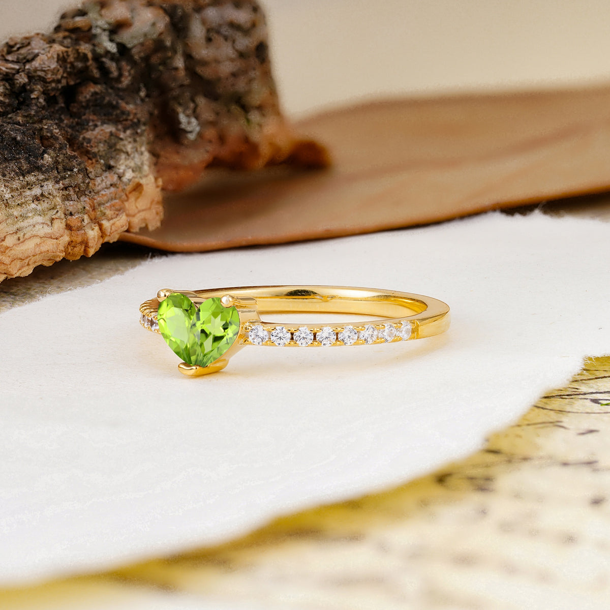 Unique Classic 3-Prong Heart Cut Peridot Engagement Ring - Additional view