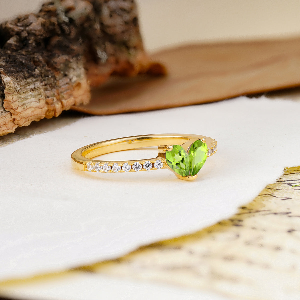 Unique Classic 3-Prong Heart Cut Peridot Engagement Ring - Additional view