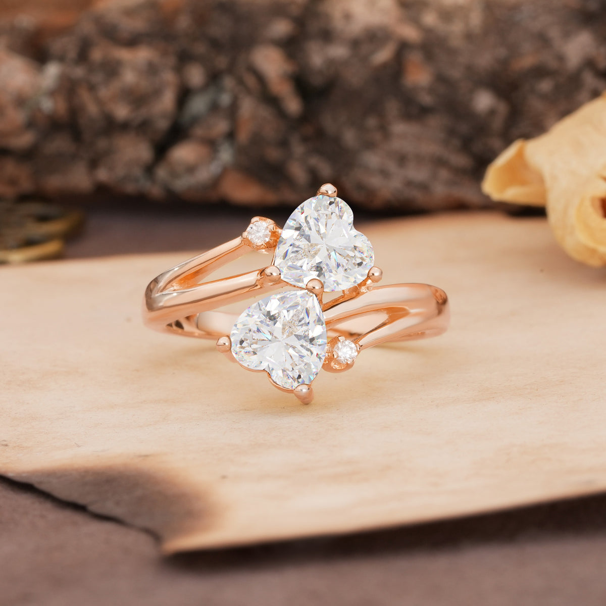 Classic Twisted 3-Prong Double Heart Cut Moissanite Engagement Ring - Additional view