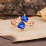 Classic Twisted 3-Prong Double Heart Cut Sapphire Engagement Ring - Additional view