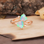 Classic Twisted 3-Prong Double Heart Cut Fire Opal Engagement Ring - Additional view