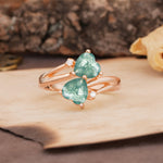 Classic Twisted 3-Prong Double Heart Cut Moss Agate Engagement Ring - Additional view