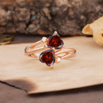 Classic Twisted 3-Prong Double Heart Cut Garnet Engagement Ring - Additional view