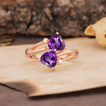 Classic Twisted 3-Prong Double Heart Cut Amethyst Engagement Ring - Additional view
