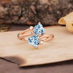 Classic Twisted 3-Prong Double Heart Cut Aquamarine Engagement Ring - Additional view