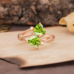Classic Twisted 3-Prong Double Heart Cut Peridot Engagement Ring - Additional view
