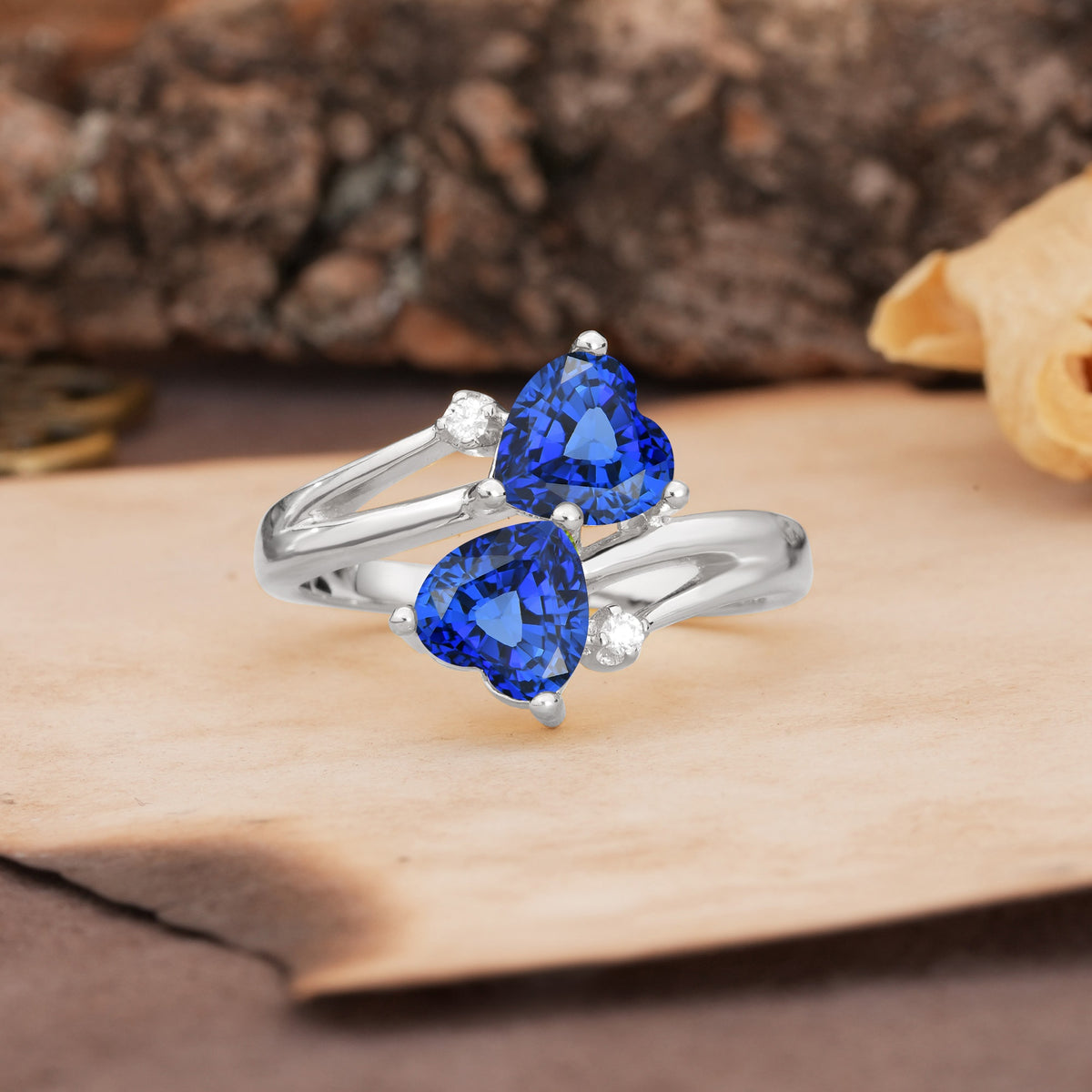 Classic Twisted 3-Prong Double Heart Cut Sapphire Engagement Ring - Additional view