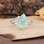Classic Twisted 3-Prong Double Heart Cut Fire Opal Engagement Ring - Additional view
