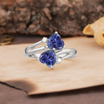 Classic Twisted 3-Prong Double Heart Cut Tanzanite Engagement Ring - Additional view