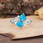 Classic Twisted 3-Prong Double Heart Cut Turquoise Engagement Ring - Additional view