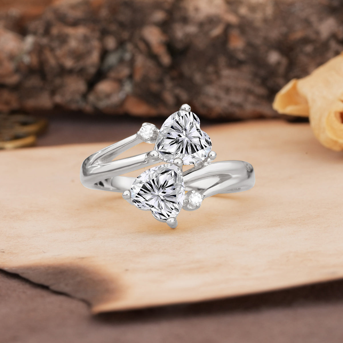 Classic Twisted 3-Prong Double Heart Cut Lab Diamond Engagement Ring - Additional view