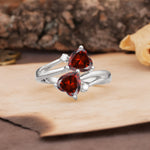 Classic Twisted 3-Prong Double Heart Cut Garnet Engagement Ring - Additional view