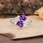 Classic Twisted 3-Prong Double Heart Cut Amethyst Engagement Ring - Additional view