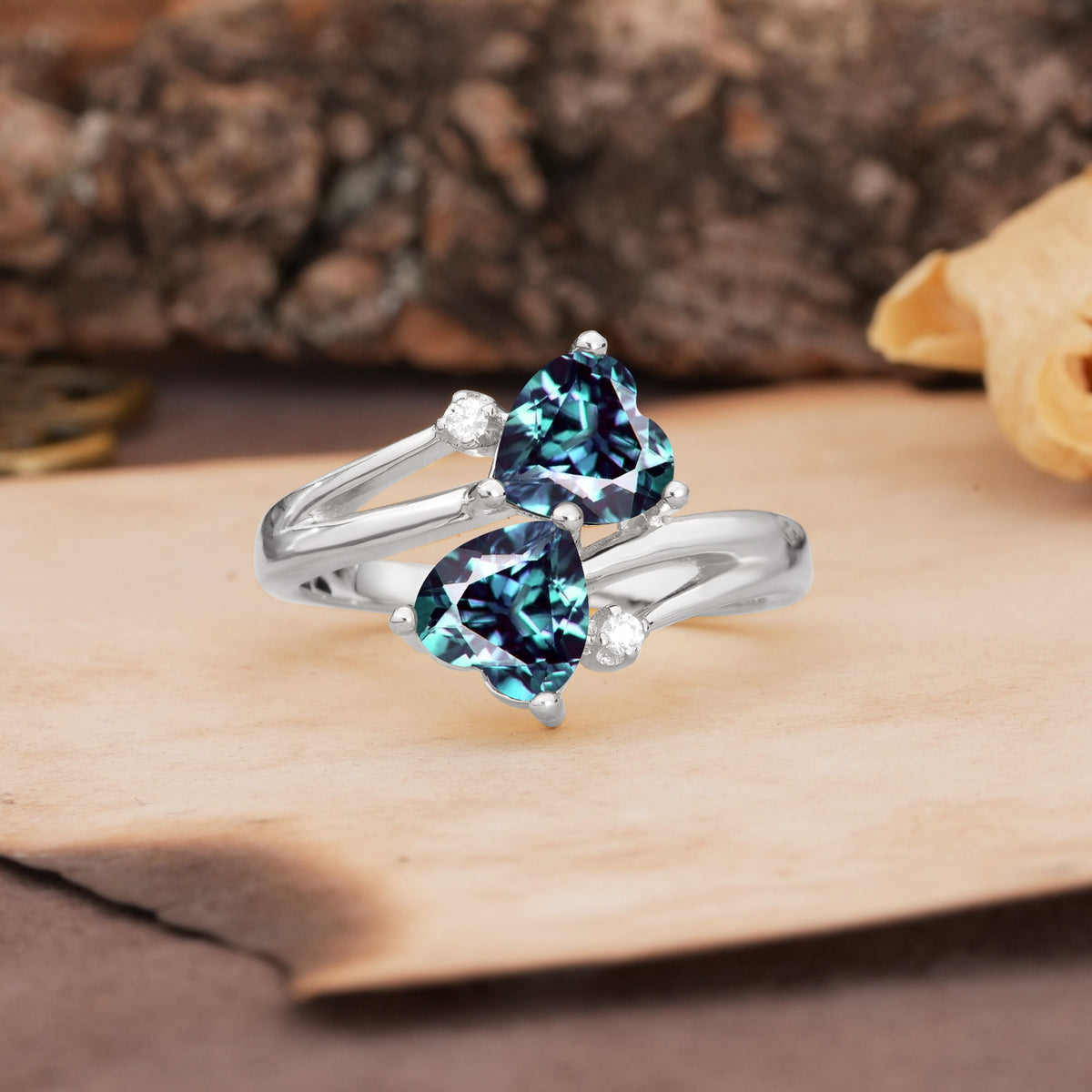Classic Twisted 3-Prong Double Heart Cut Alexandrite Engagement Ring - Additional view