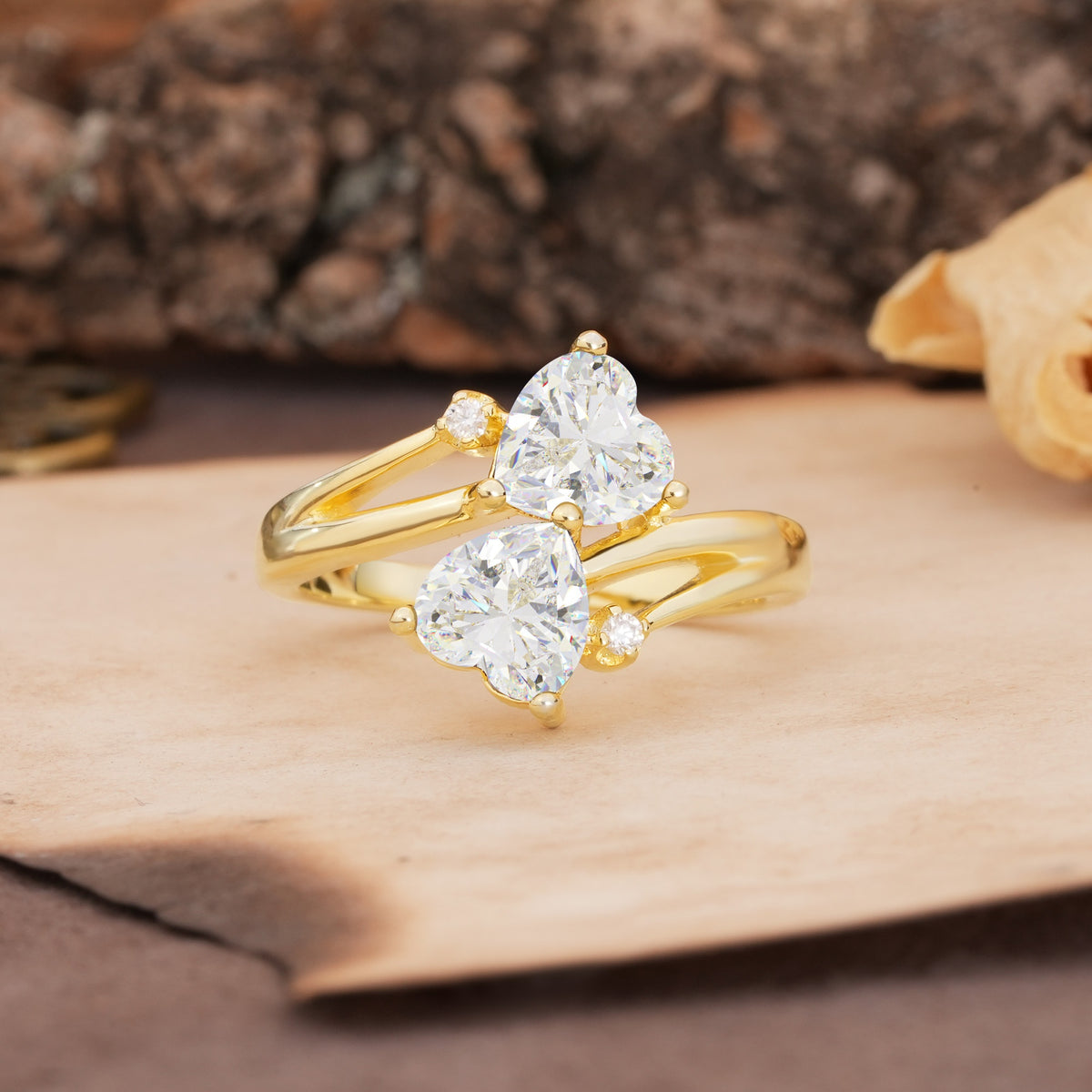 Classic Twisted 3-Prong Double Heart Cut Moissanite Engagement Ring - Additional view