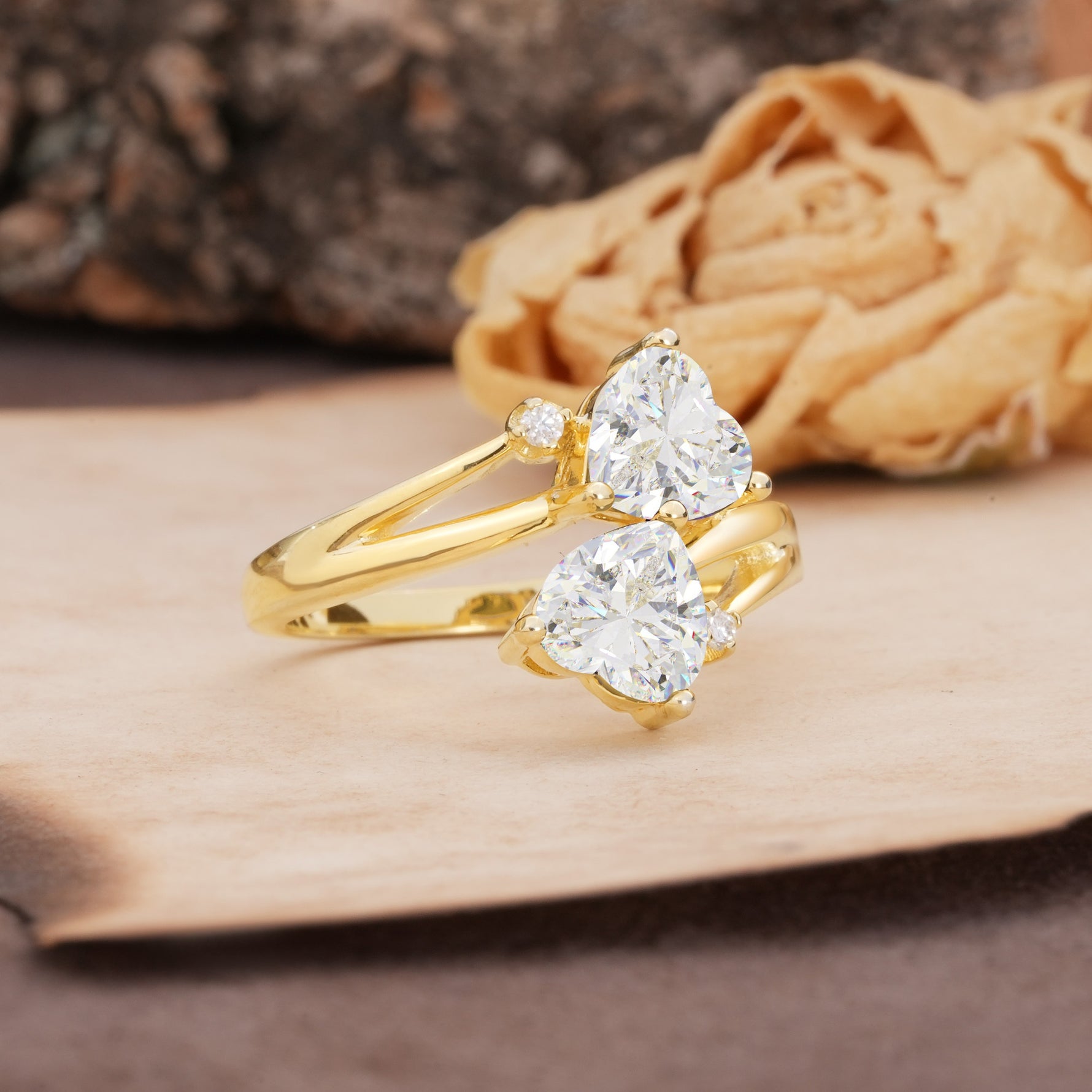 Classic Twisted 3-Prong Double Heart Cut Moissanite Engagement Ring - Additional view